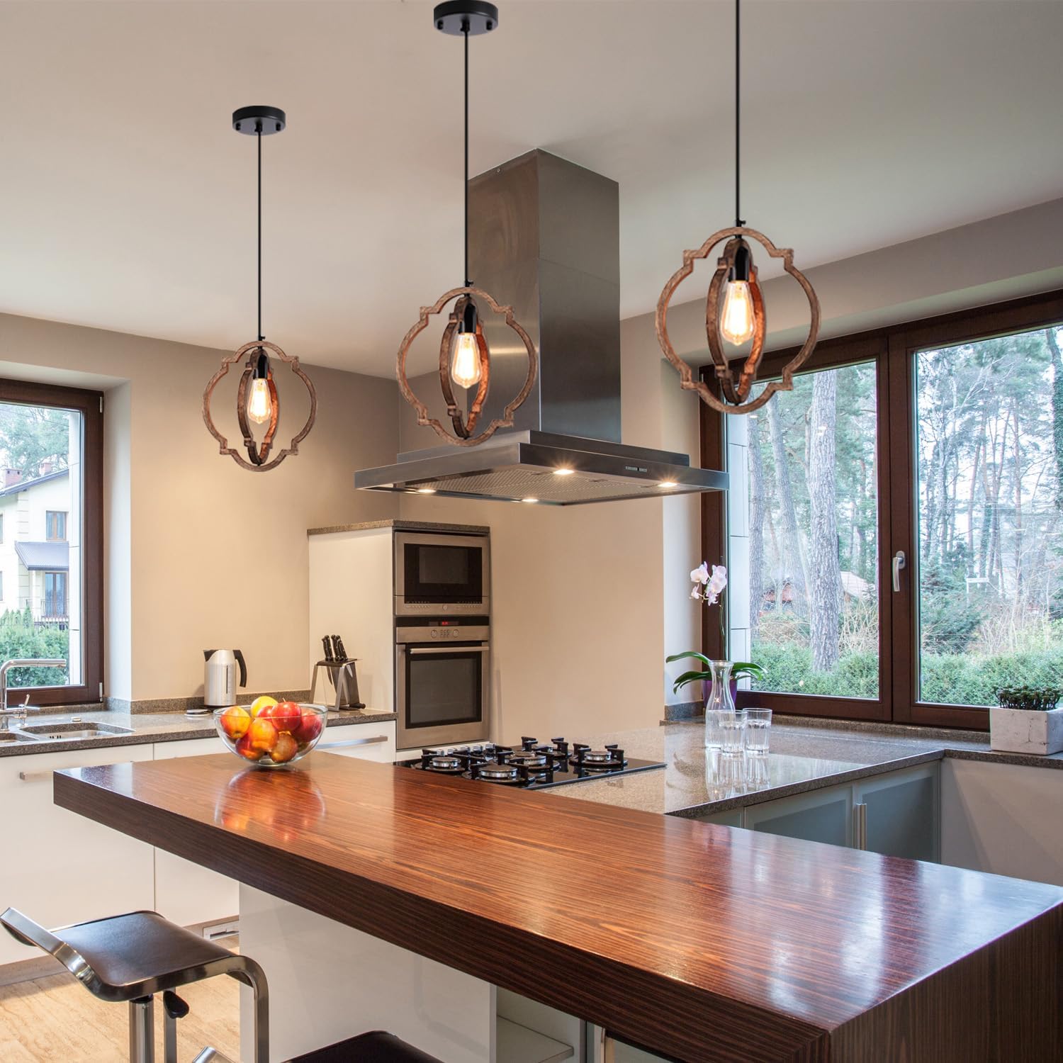 3 Pack Distressed Wood Pendant Lights