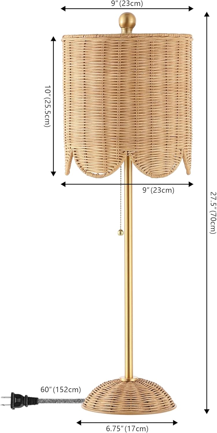 Set of 2 27.5in Brass Rattan Coastal Table Lamps