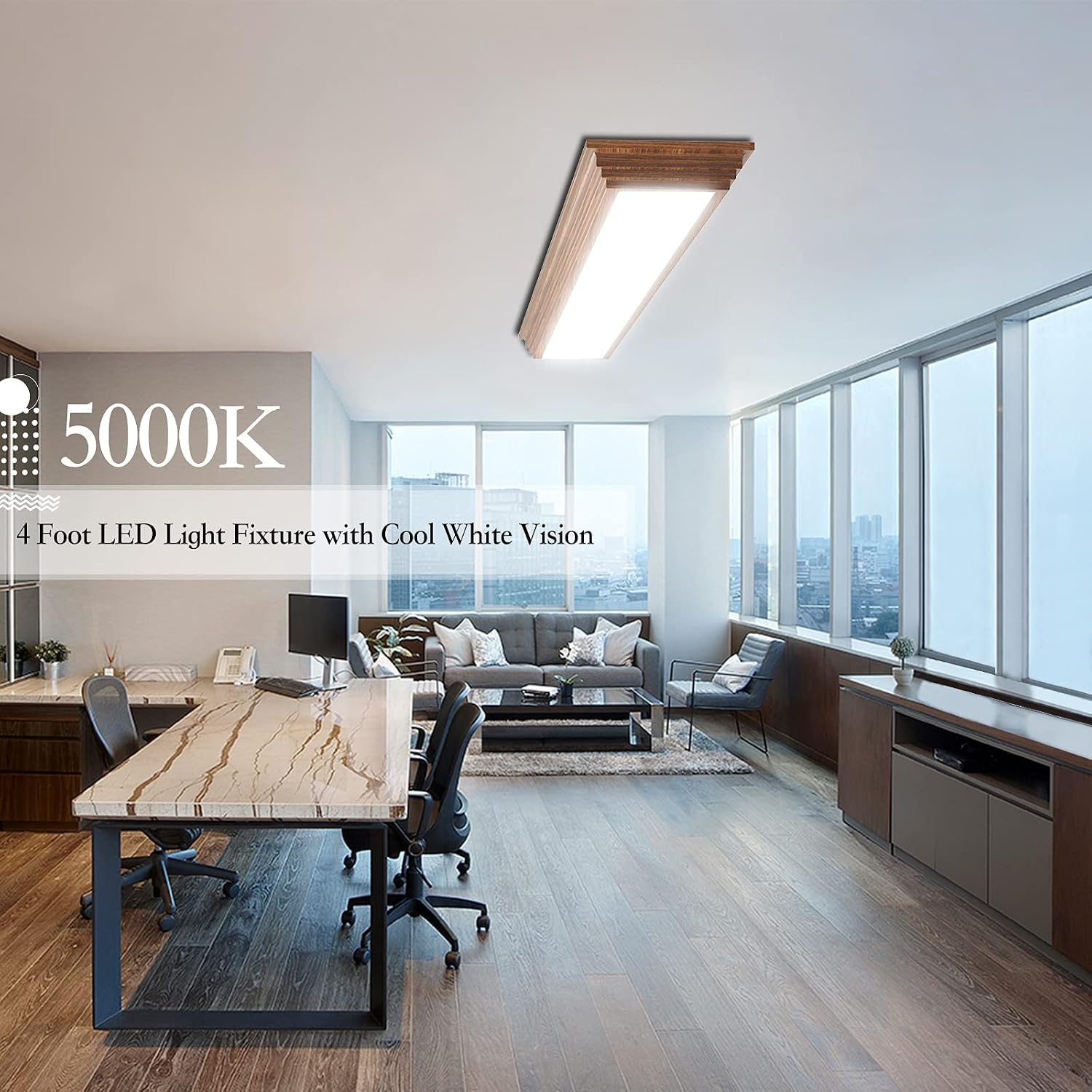 4FT Wood Look CCT Dimmable LED Ceiling Light