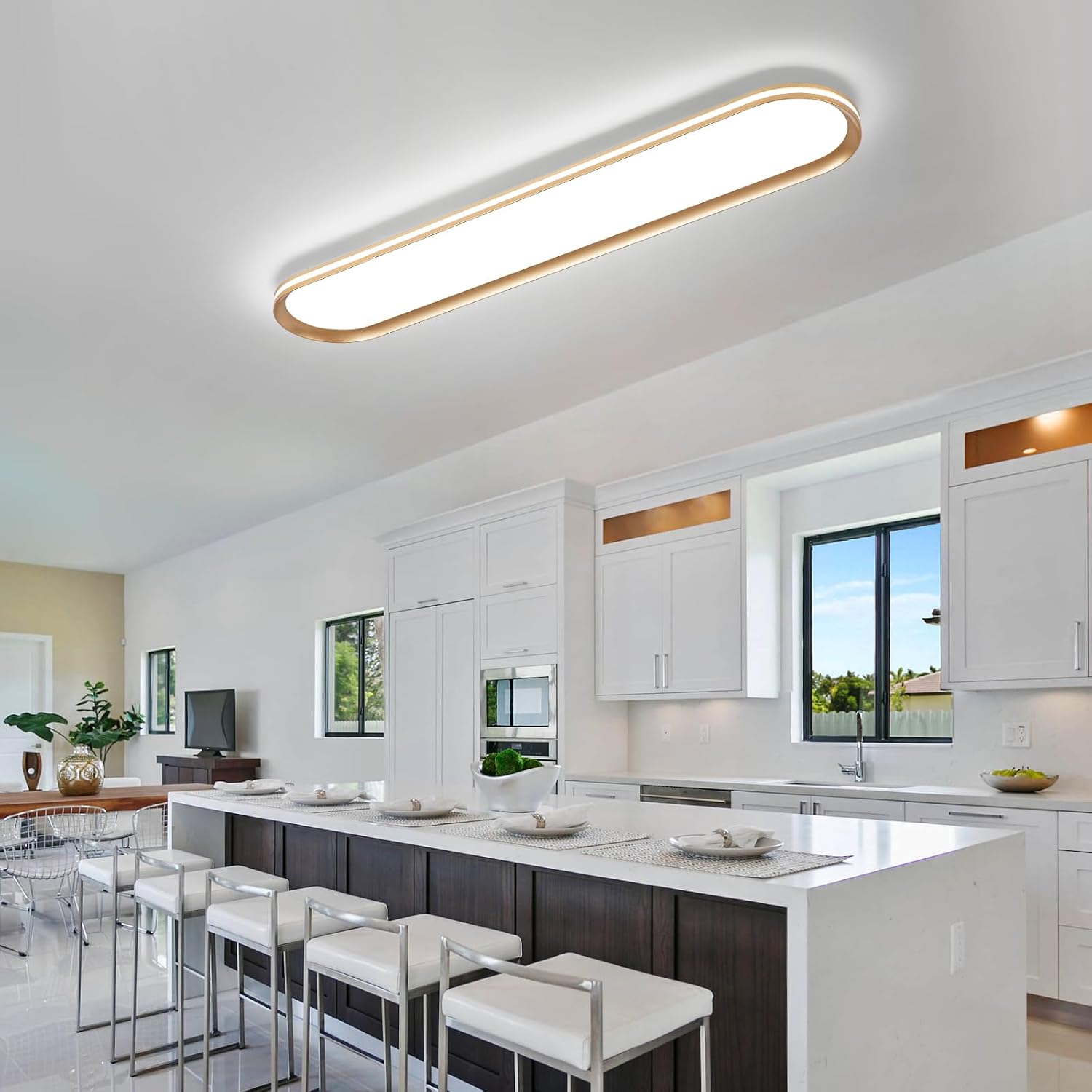 39.4in Gold Linear Semi Flush LED Ceiling Light