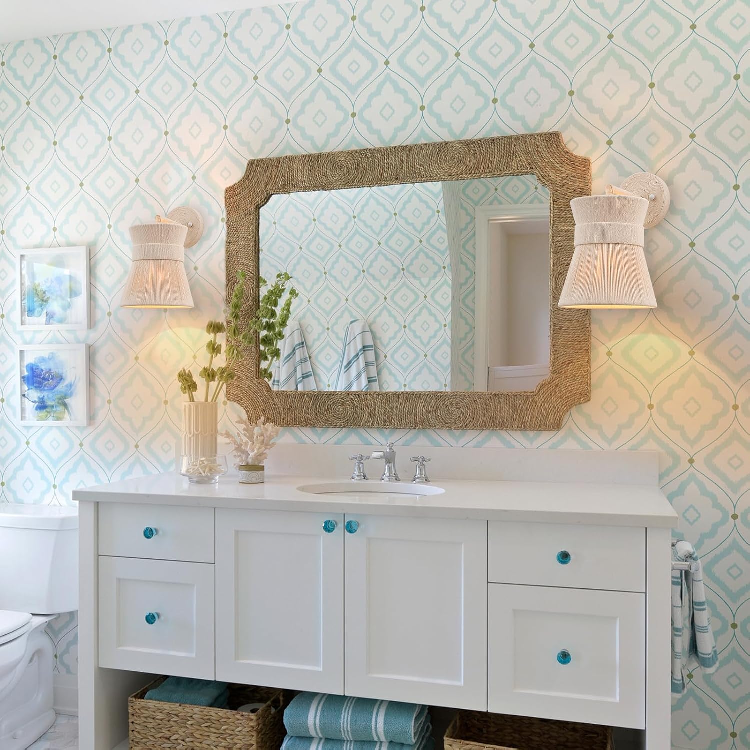 2 Pack White Woven Boho Wall Sconces