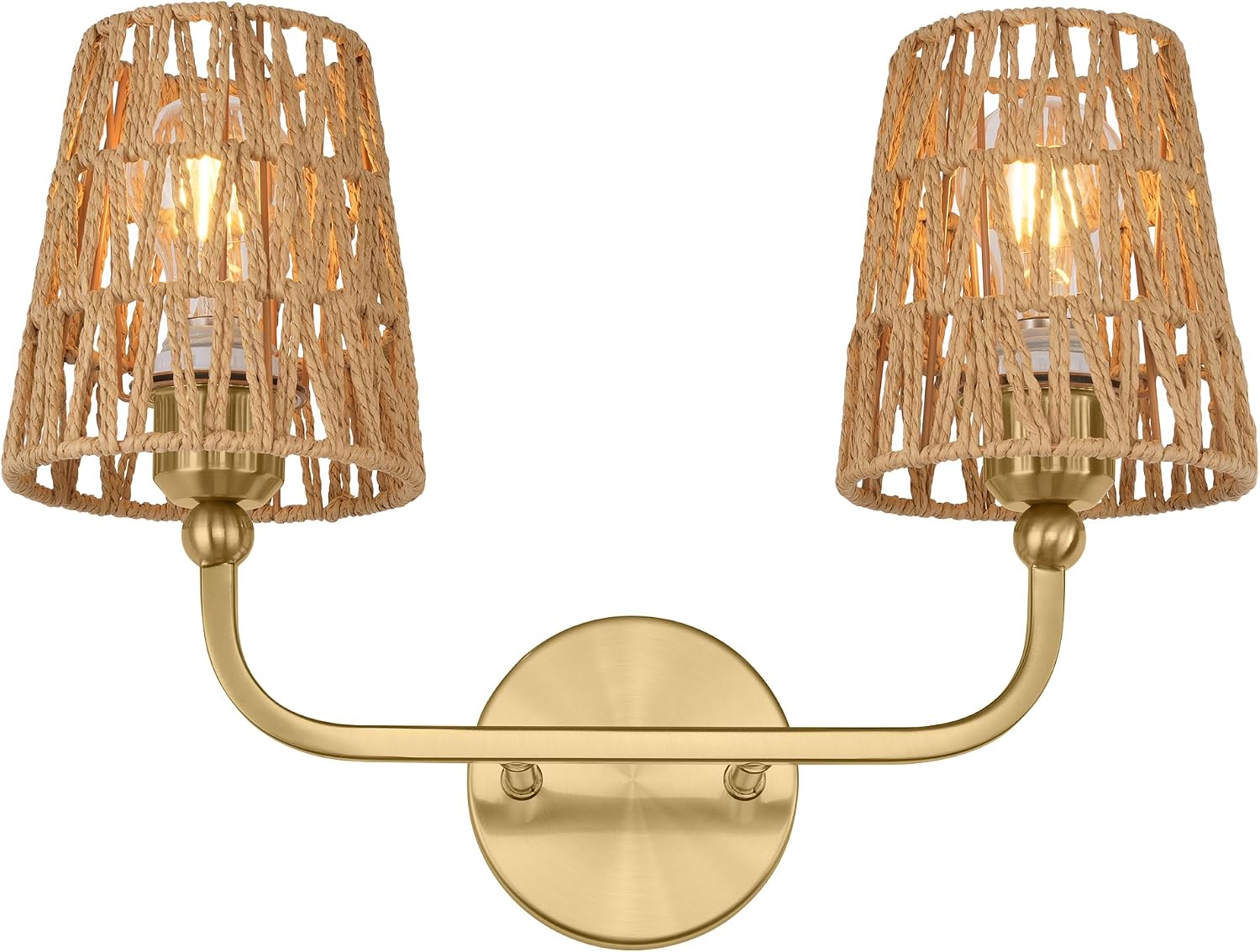 2-Light Gold Rattan Vanity Sconce