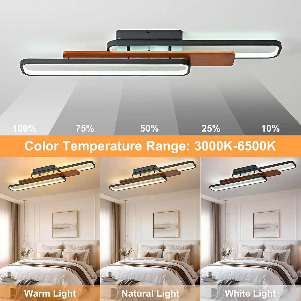 39.4in Wood Look Dimmable Linear LED Ceiling Light