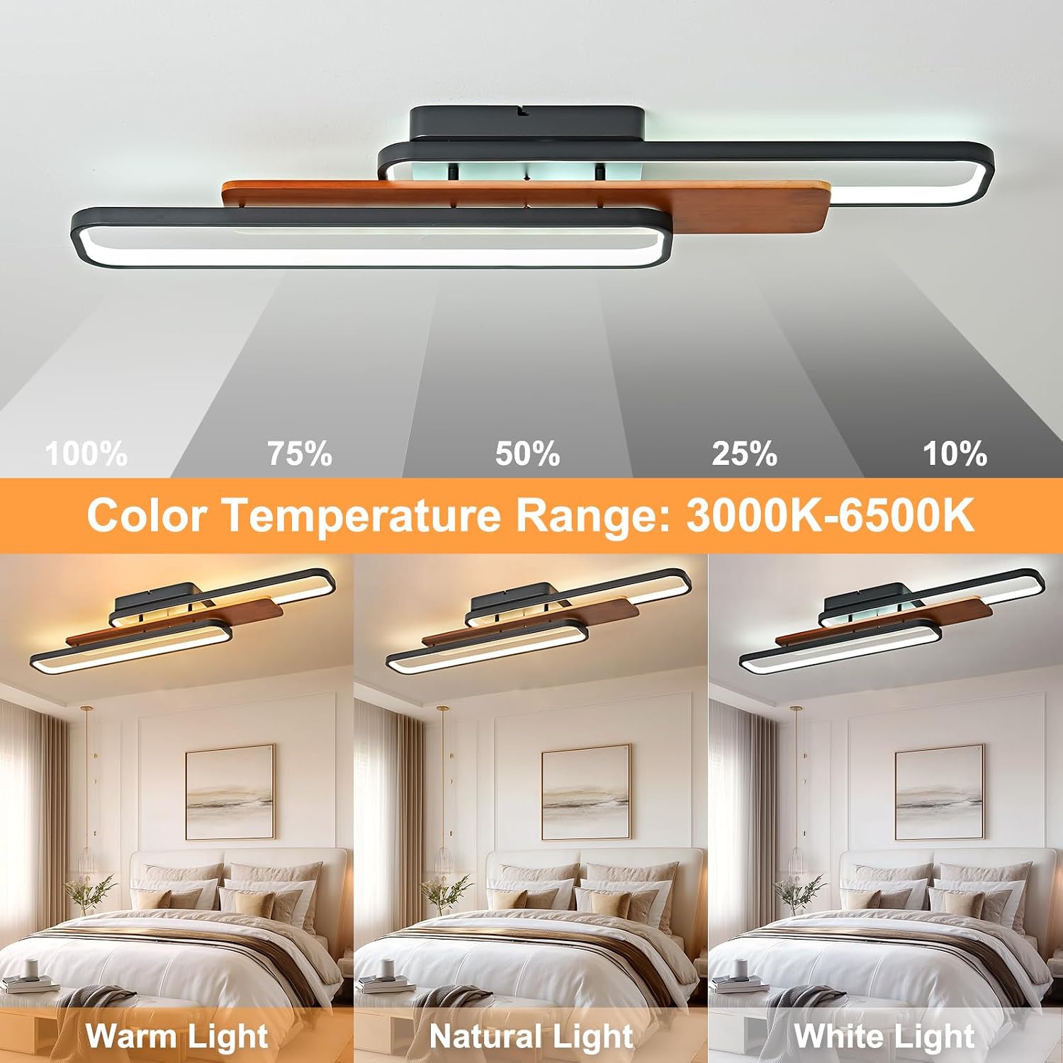 39.4in Wood Look Dimmable Linear LED Ceiling Light