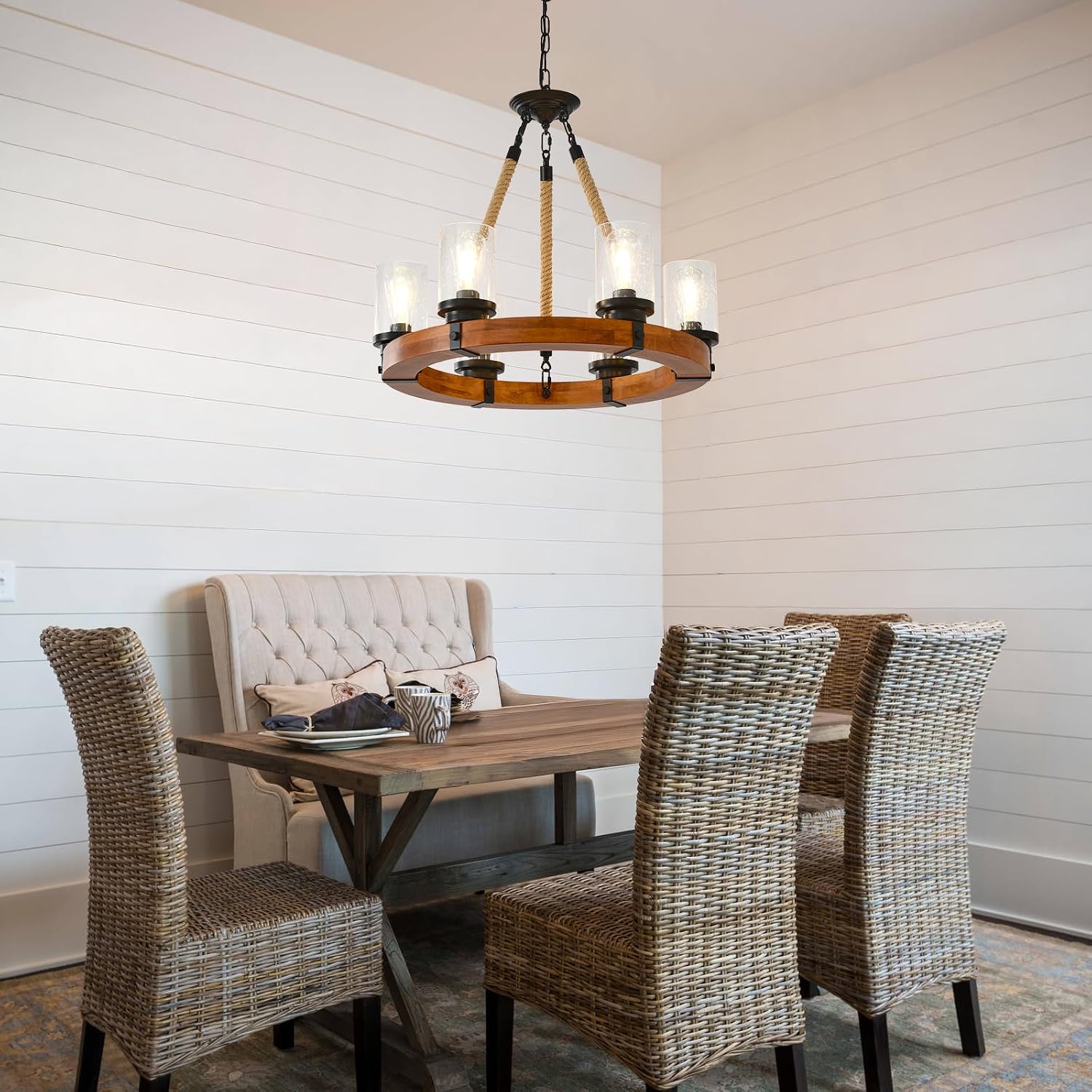 Wood Wagon Wheel Farmhouse Chandelier