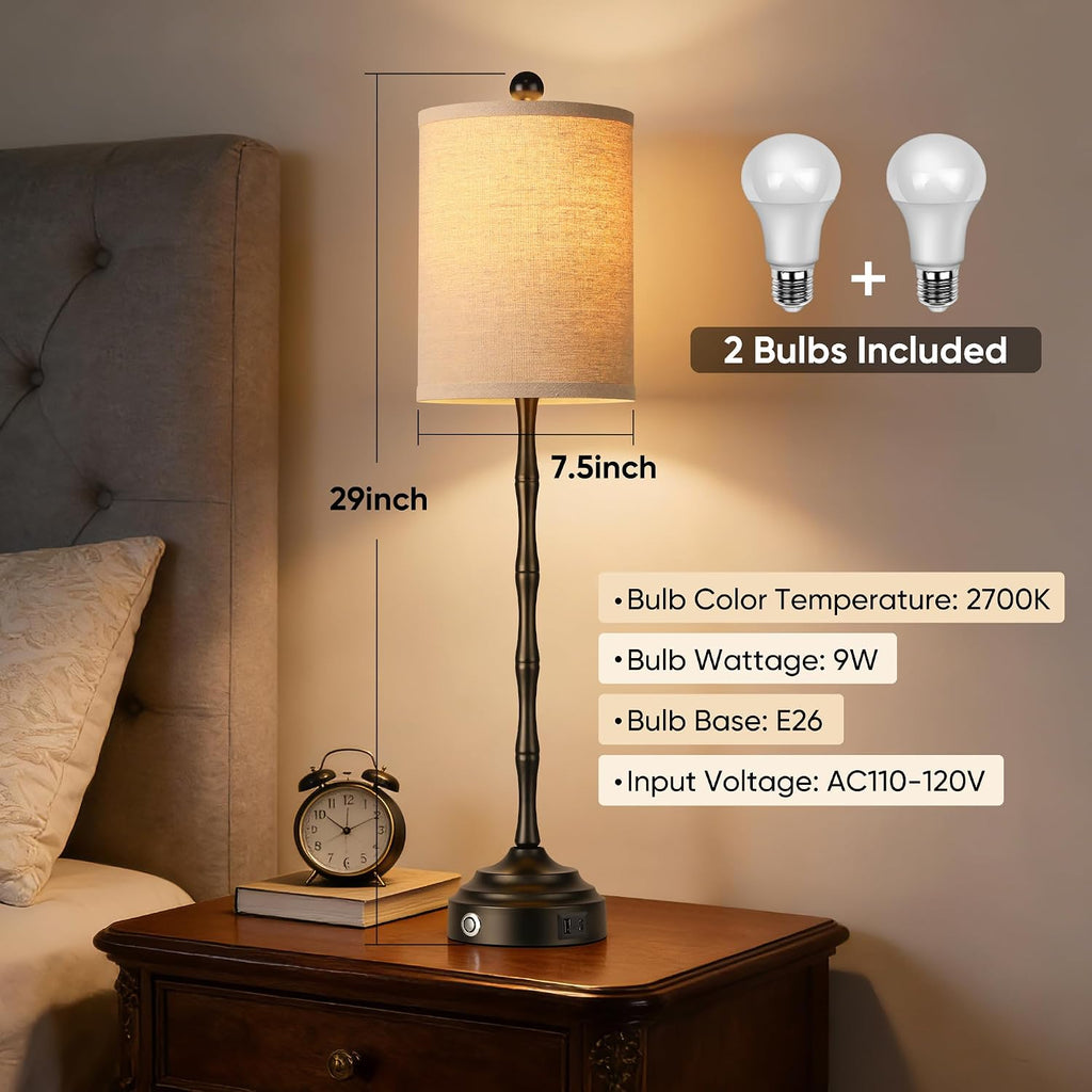 Set of 2 30.5in Black Linen Shade Skinny Table Lamps