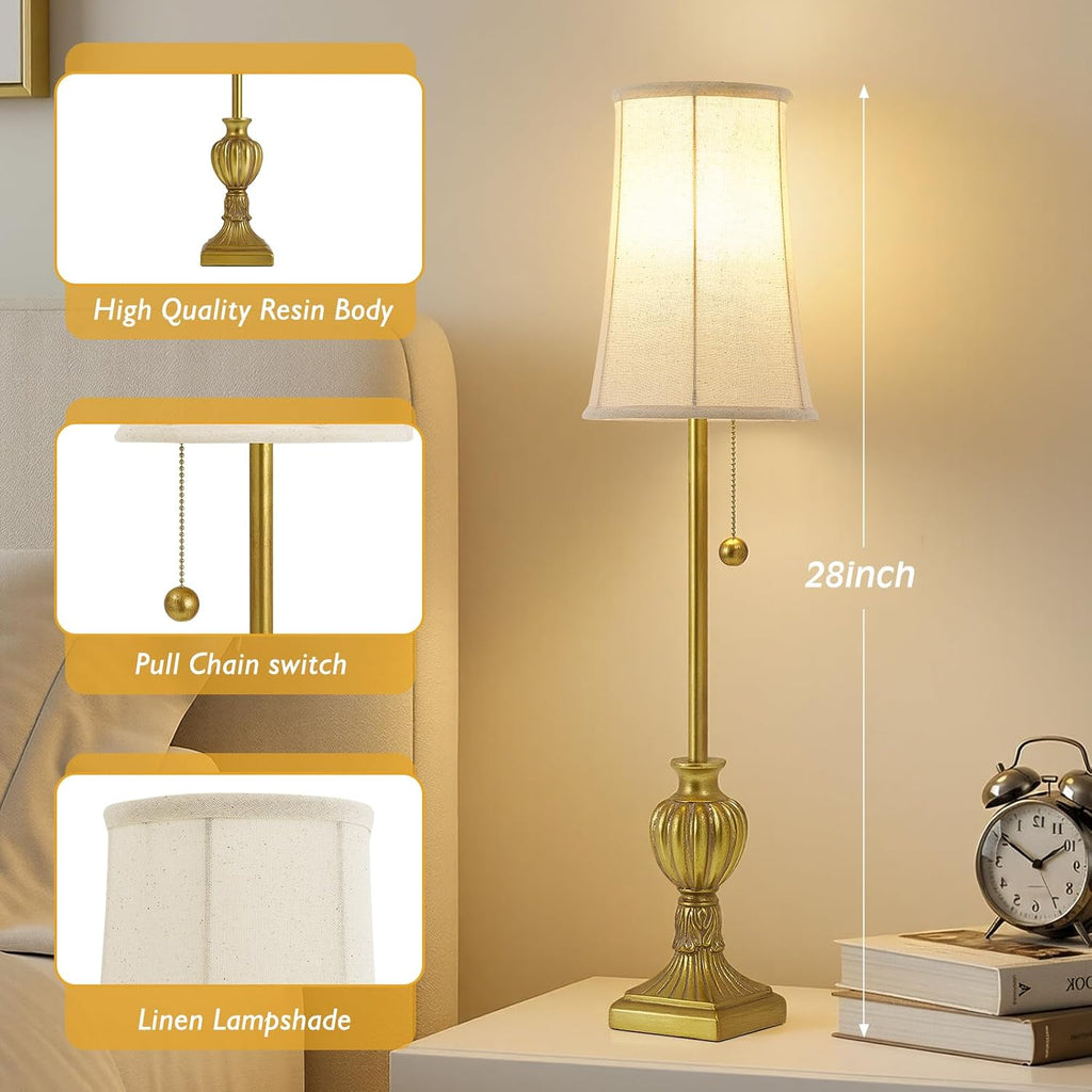 Set of 2 28in Brass Resin Farmhouse Tall Skinny Table Lamps