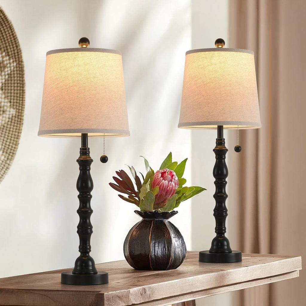 Set of 2 26.25in Black Farmhouse Table Lamps