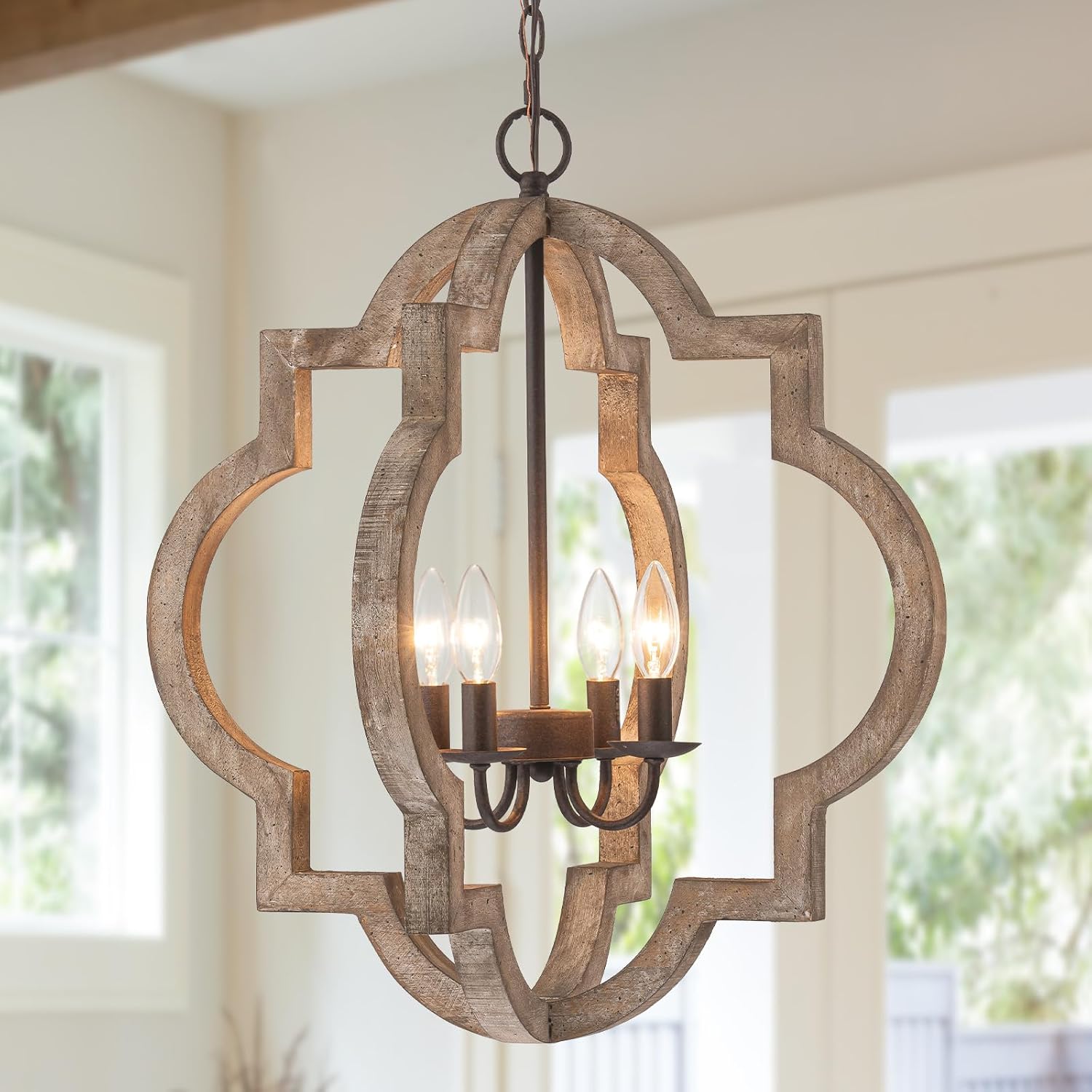 4-Light Oak Orb Farmhouse Chandelier