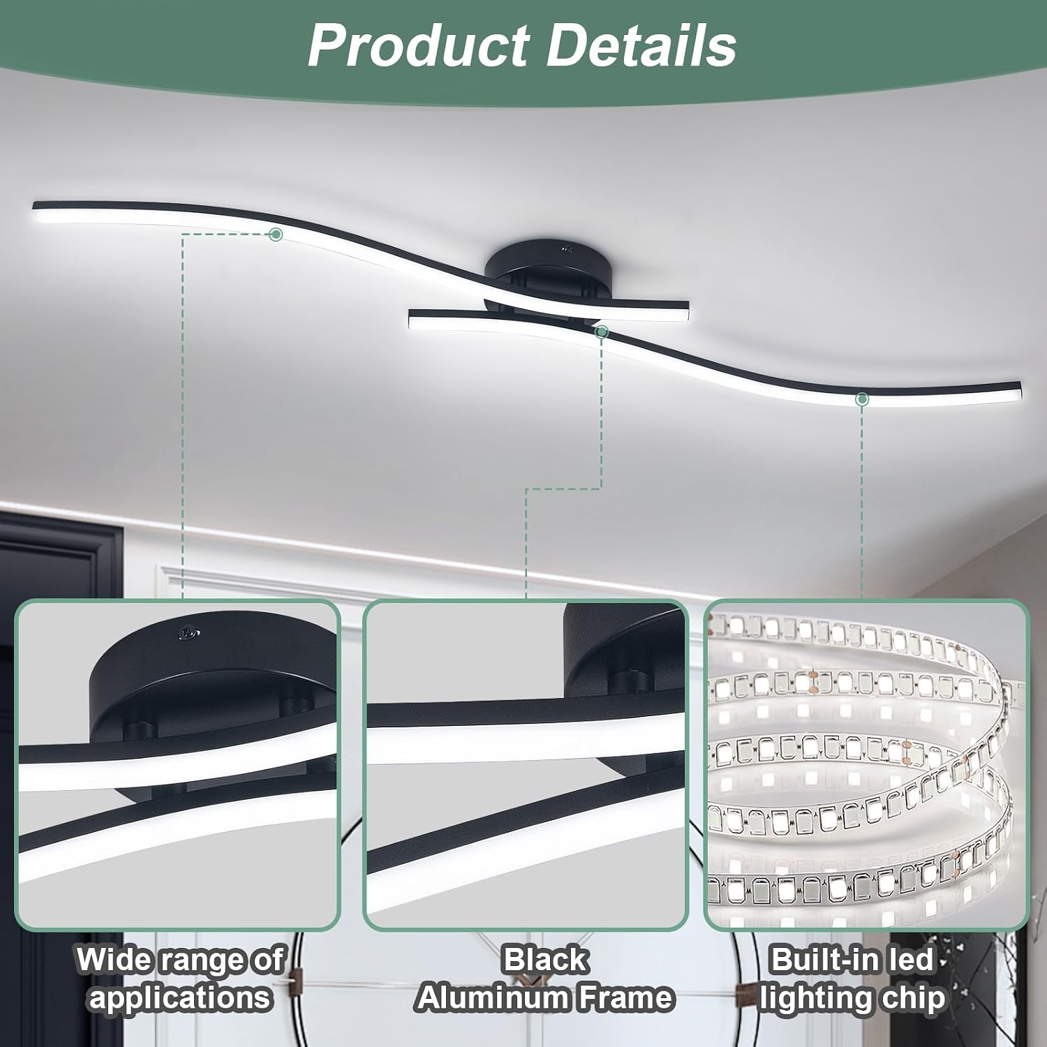 39.37in Black Aluminum Linear LED Ceiling Light