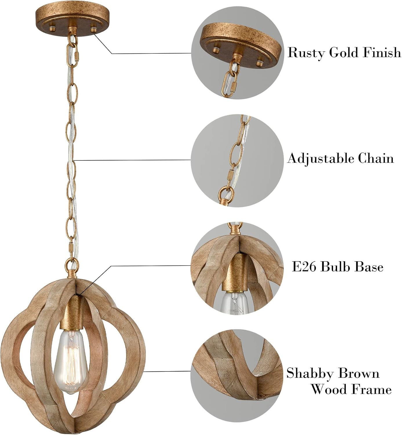 Vintage Wood Farmhouse Pendant Light