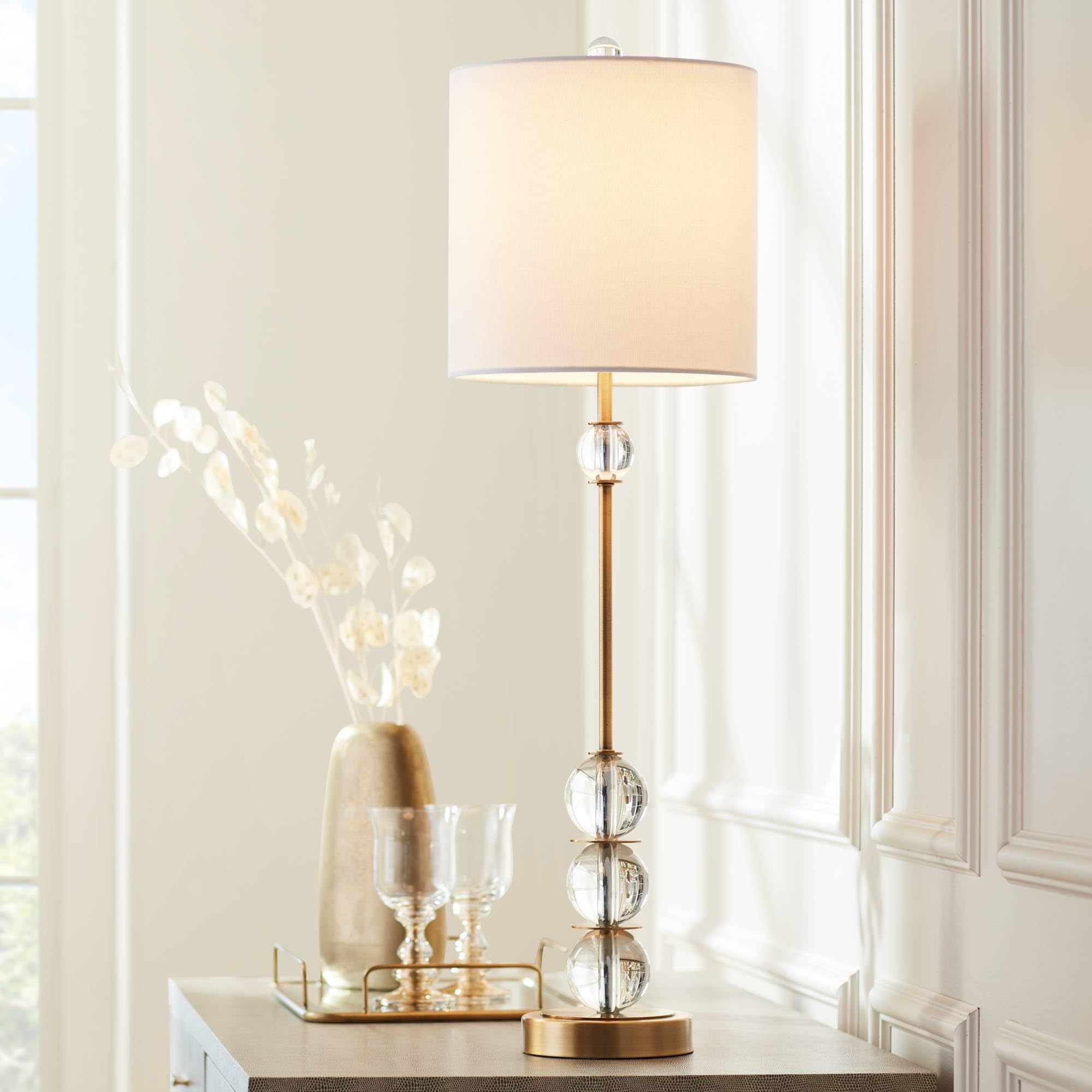 32.5in Brass Gold Crystal Accent Art Deco Table Lamp
