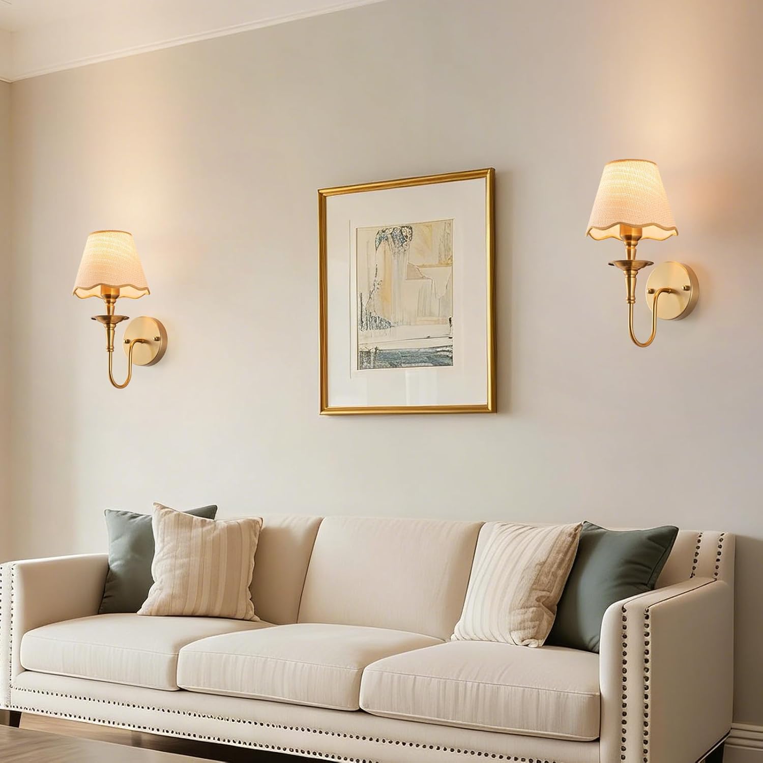 2 Pack Brass RGB Rattan Battery Wall Sconces