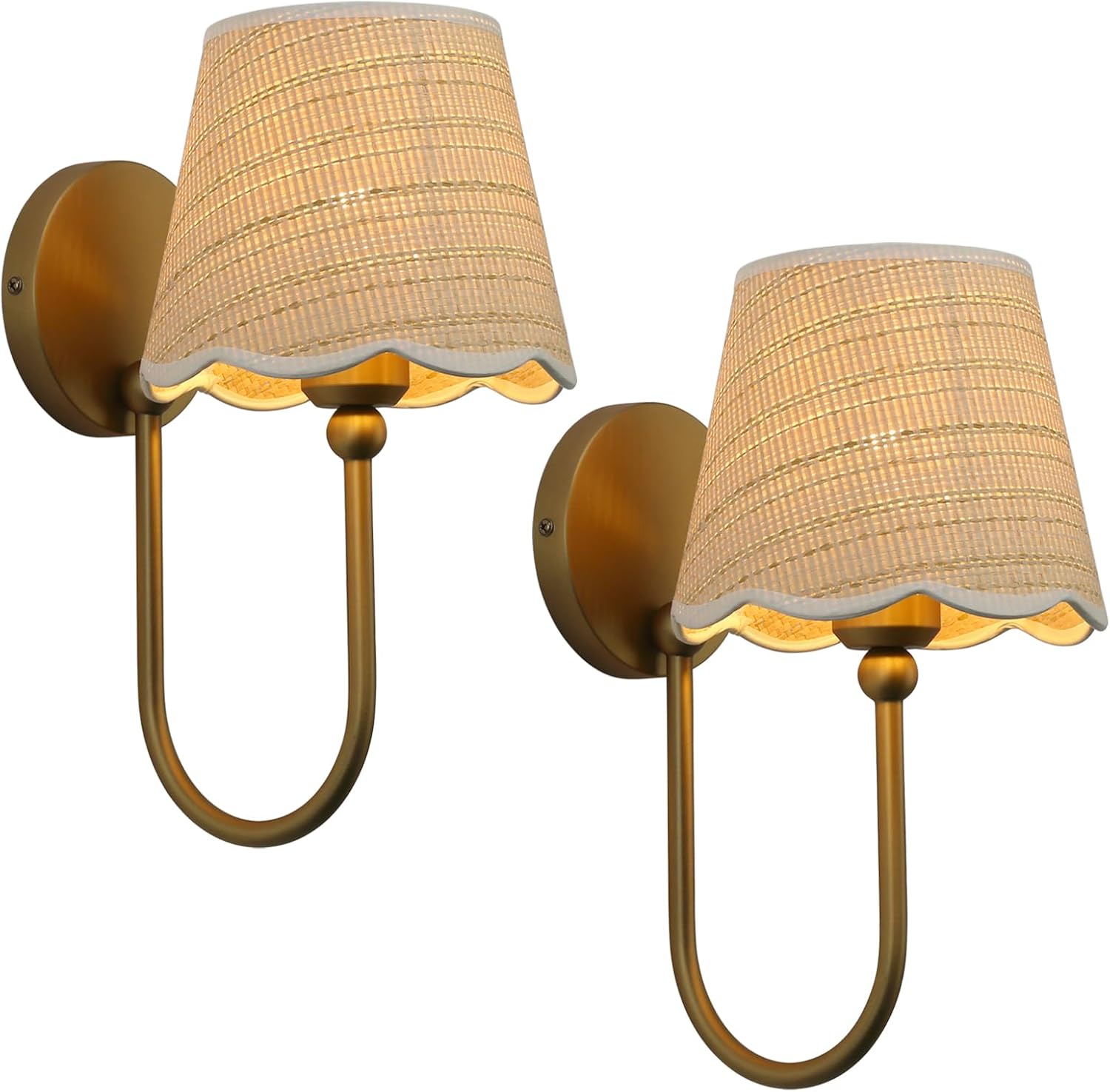 2 Pack Curved Arm Rattan Wall Sconces