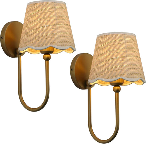 2 Pack Curved Arm Rattan Wall Sconces