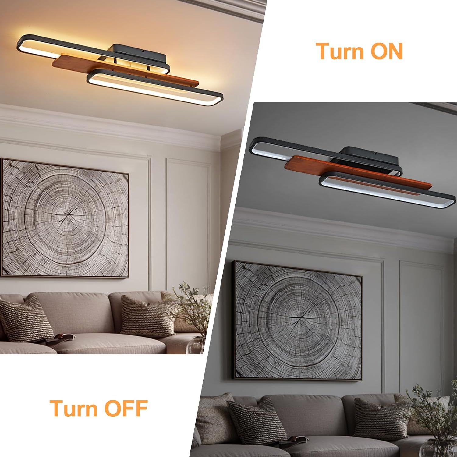 39.4in Wood Look Dimmable Linear LED Ceiling Light
