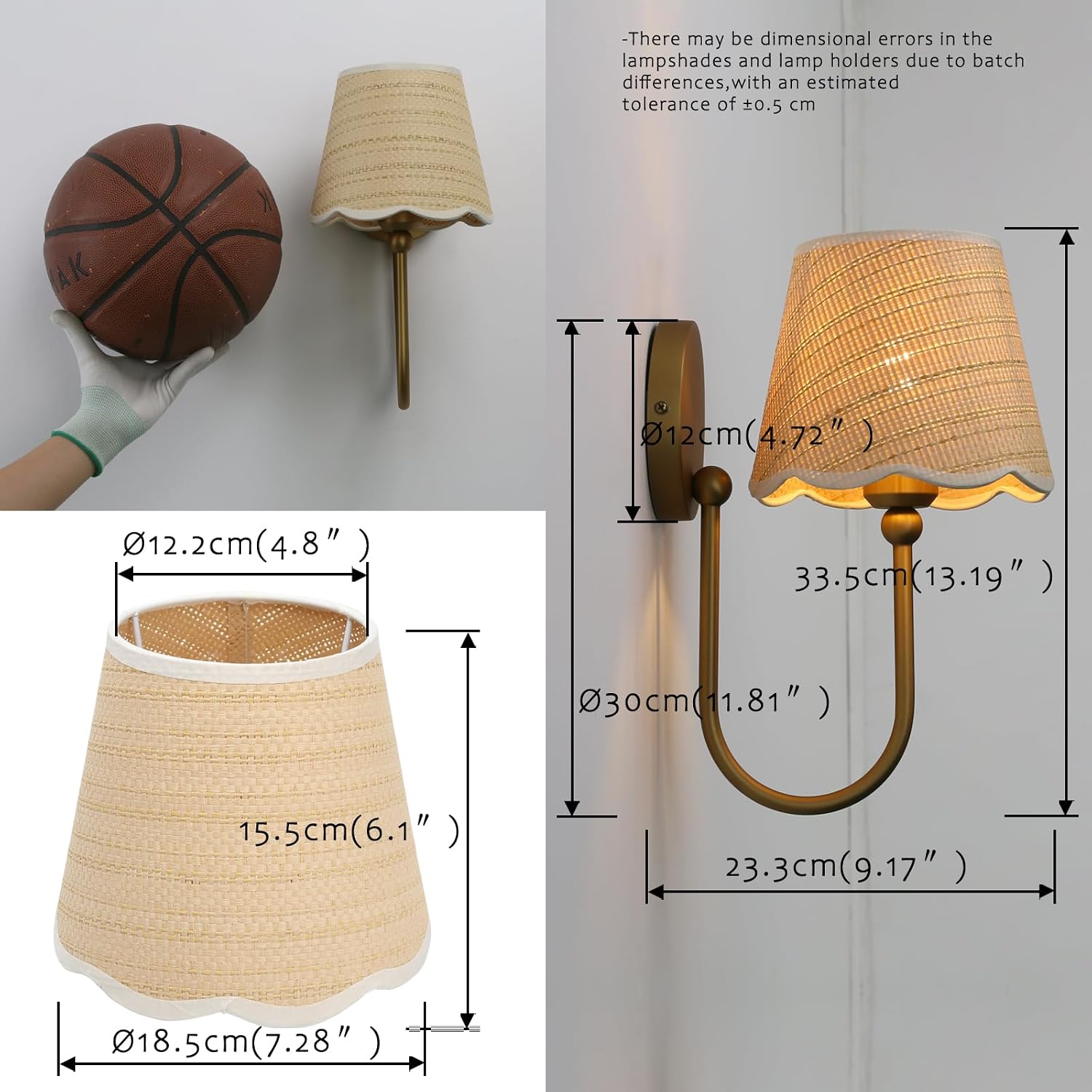2 Pack Curved Arm Rattan Wall Sconces