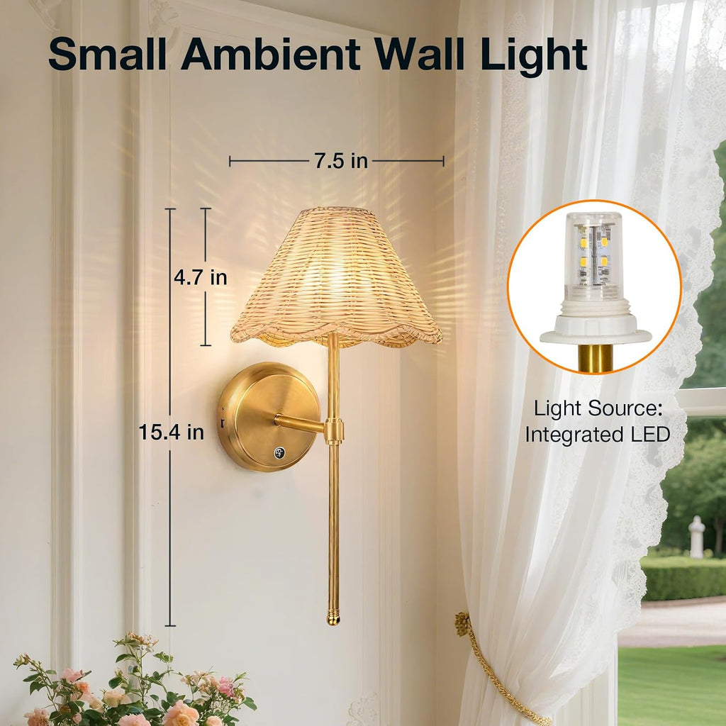 2 Pack Magnetic Rattan Battery Wall Sconces