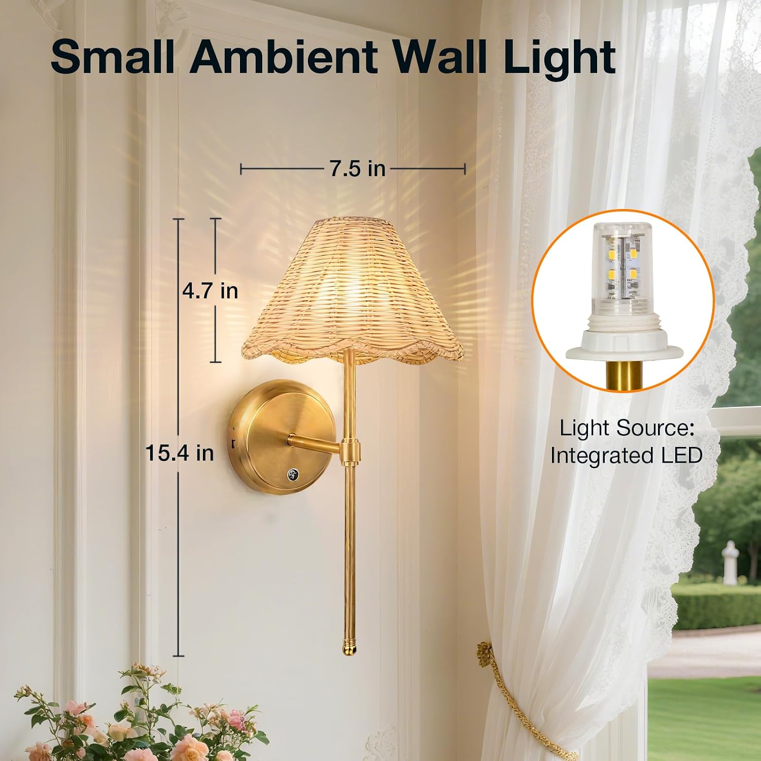 2 Pack Magnetic Rattan Battery Wall Sconces