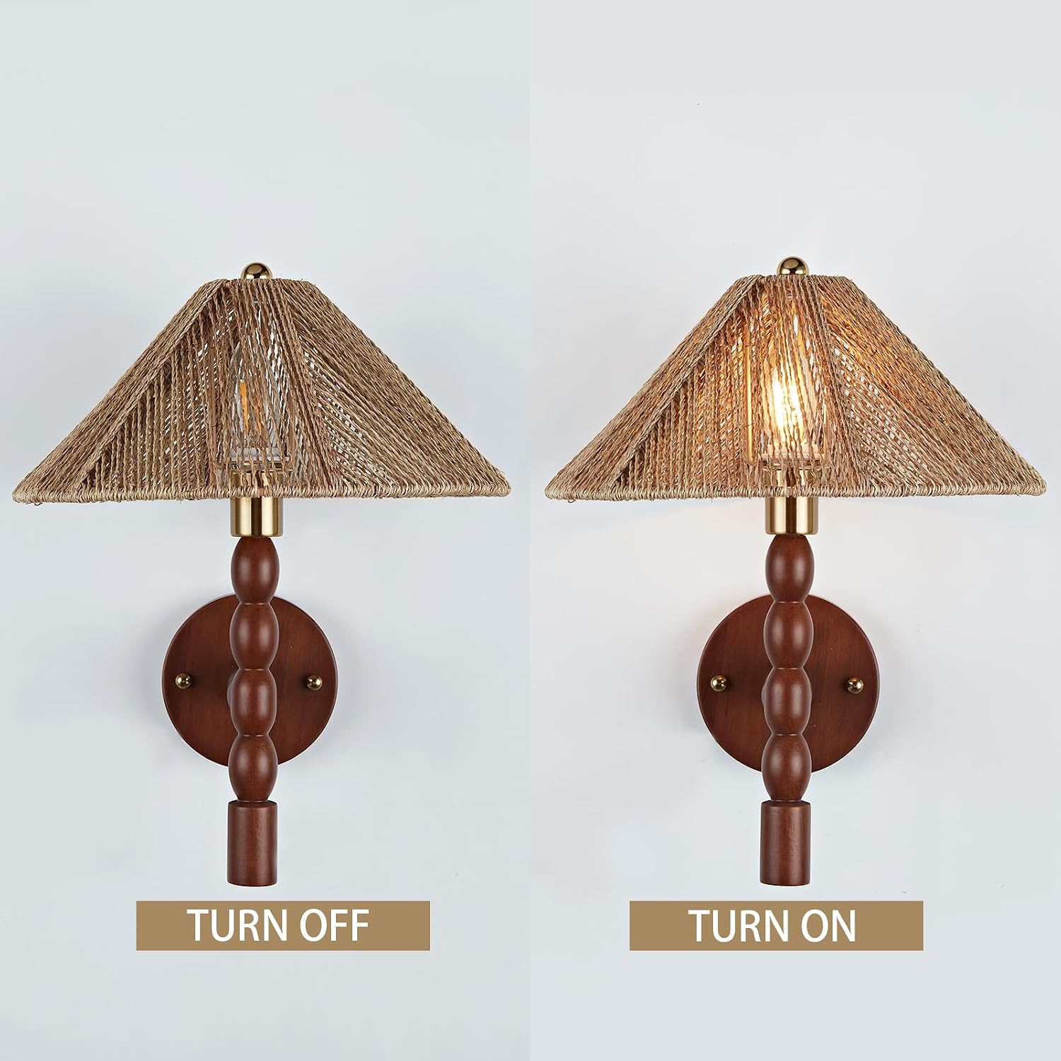 Walnut Rattan Conical Wall Sconce