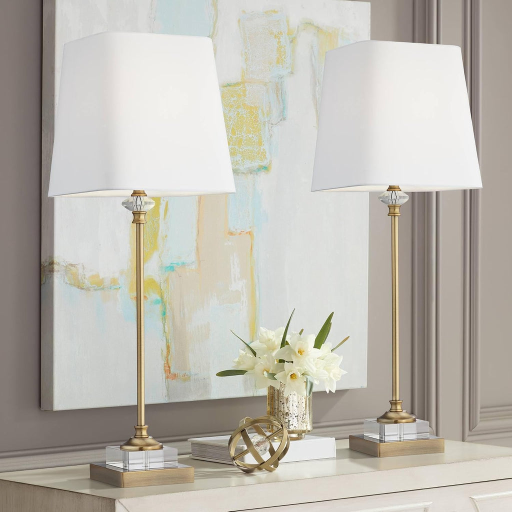 Set of 2 29.5in Gold Crystal Tall Skinny Table Lamps