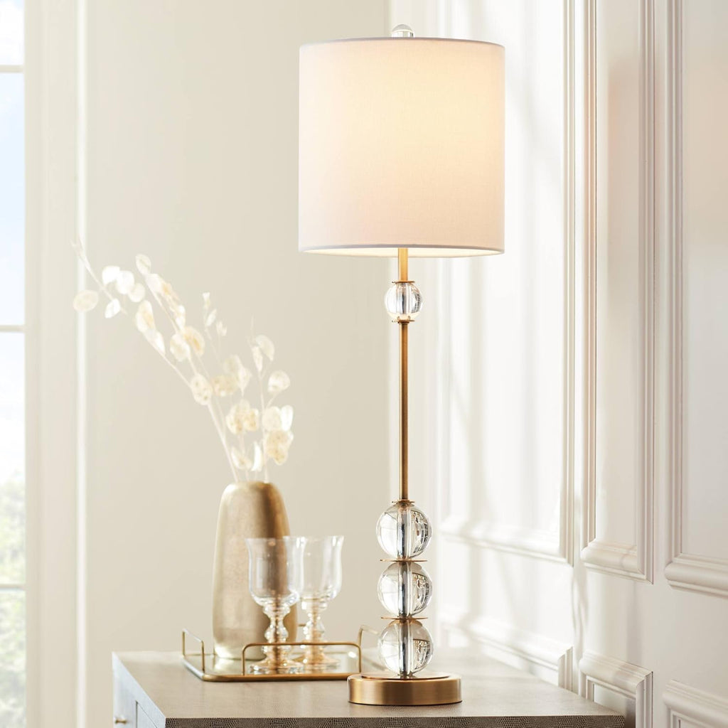 32.5in Brass Gold Crystal Accent Art Deco Table Lamp