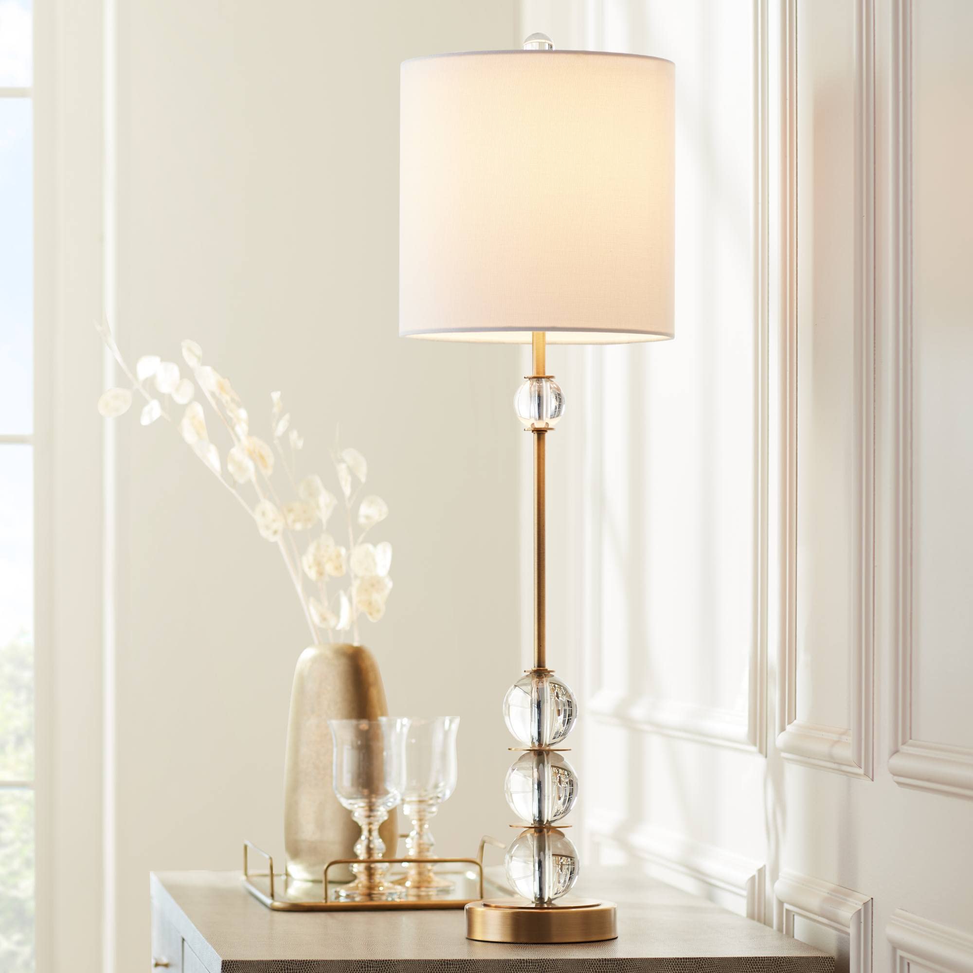32.5in Brass Gold Crystal Accent Art Deco Table Lamp