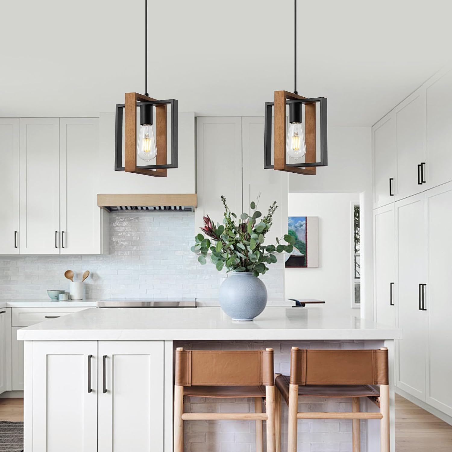 2 Pack Wood Farmhouse Pendant Lights