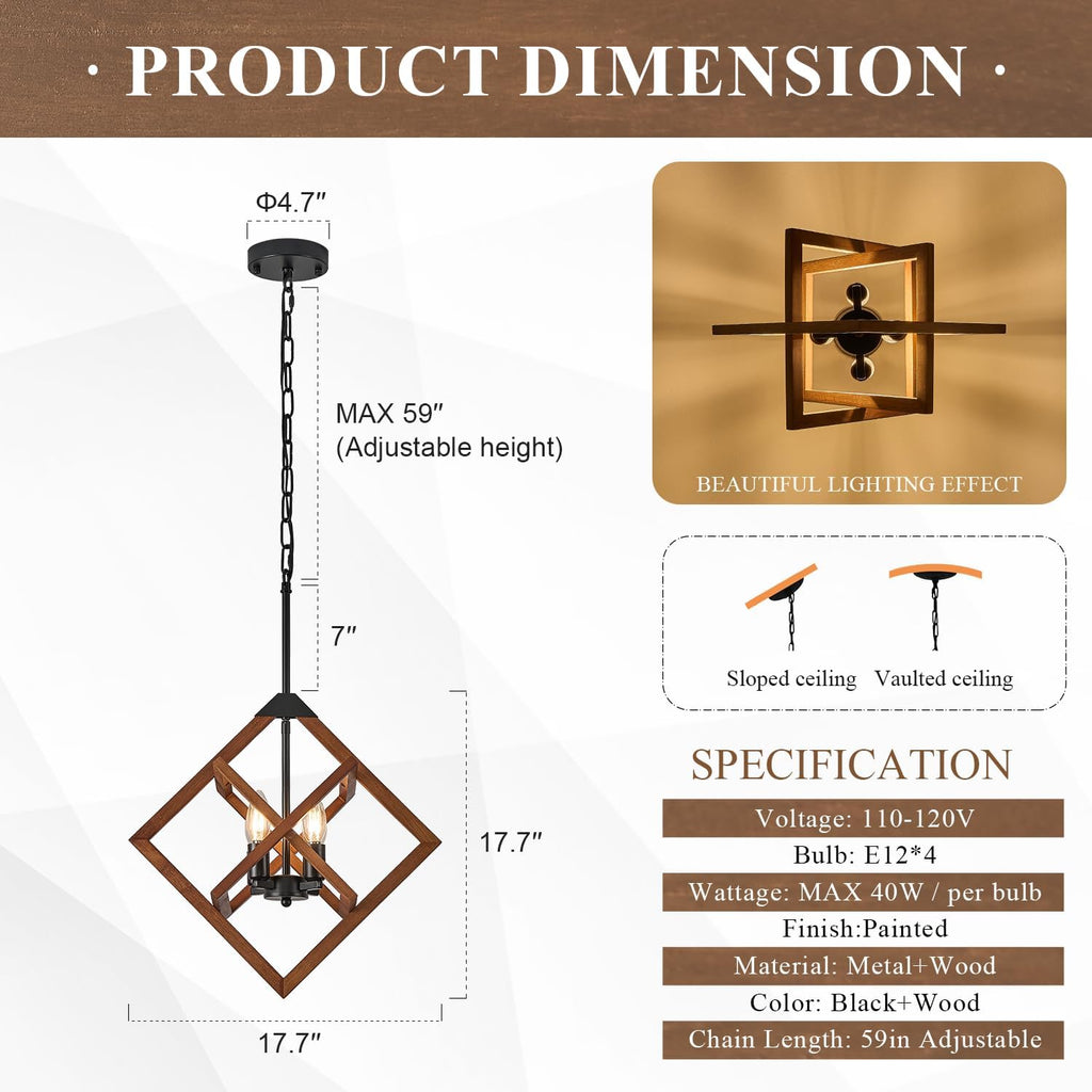 4-Light Geometric Wood Chandelier