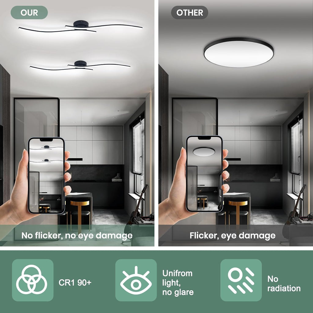 39.37in Black Aluminum Linear LED Ceiling Light