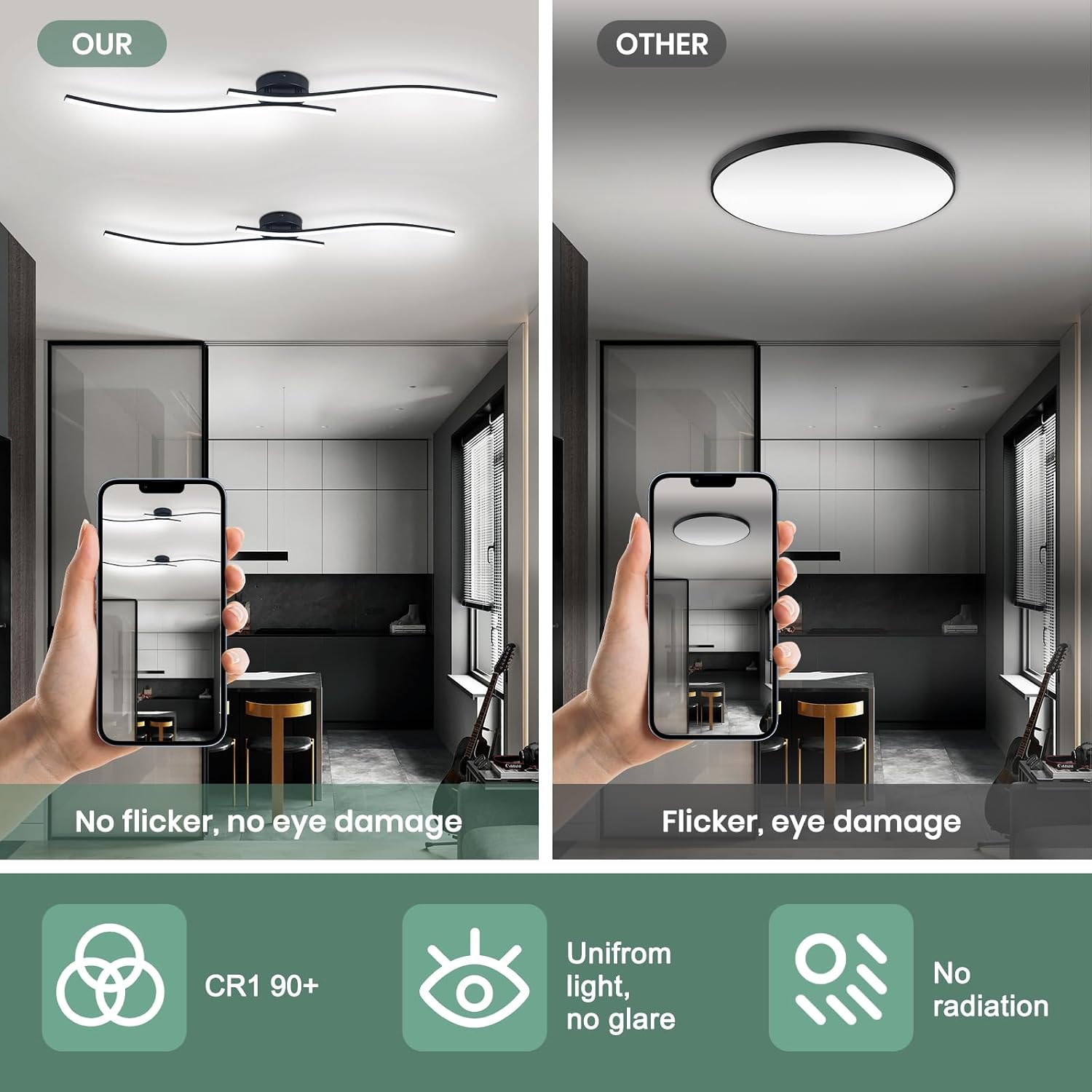 39.37in Black Aluminum Linear LED Ceiling Light