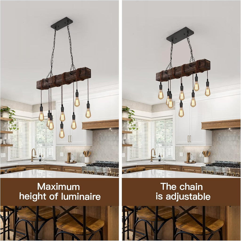 8-Light Farmhouse Wood Rectangle Chandelier
