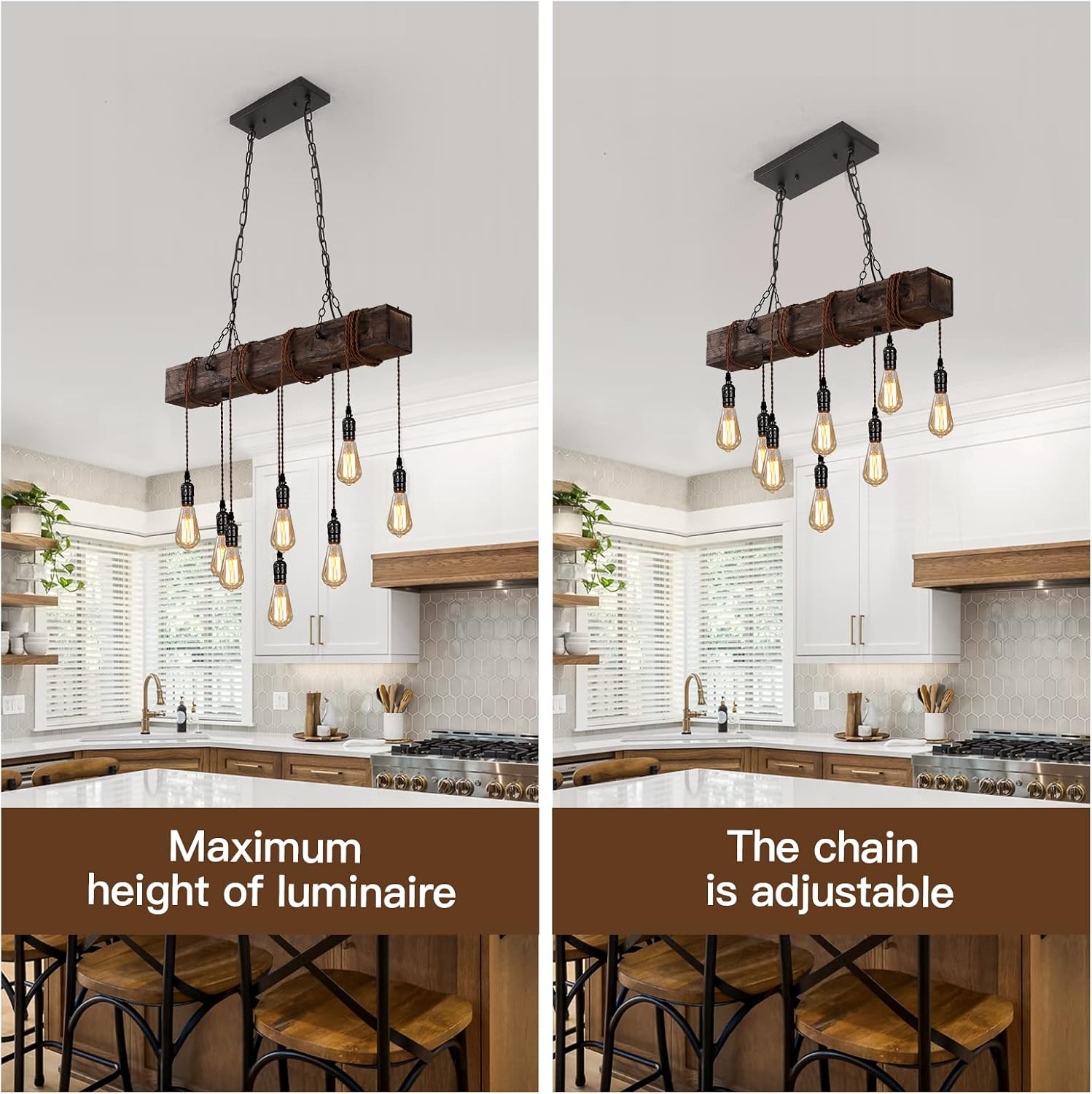 8-Light Farmhouse Wood Rectangle Chandelier