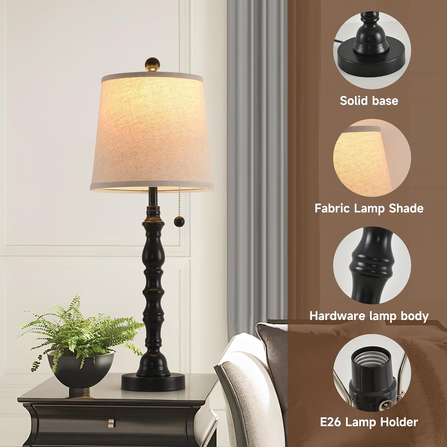 Set of 2 26.25in Black Farmhouse Table Lamps