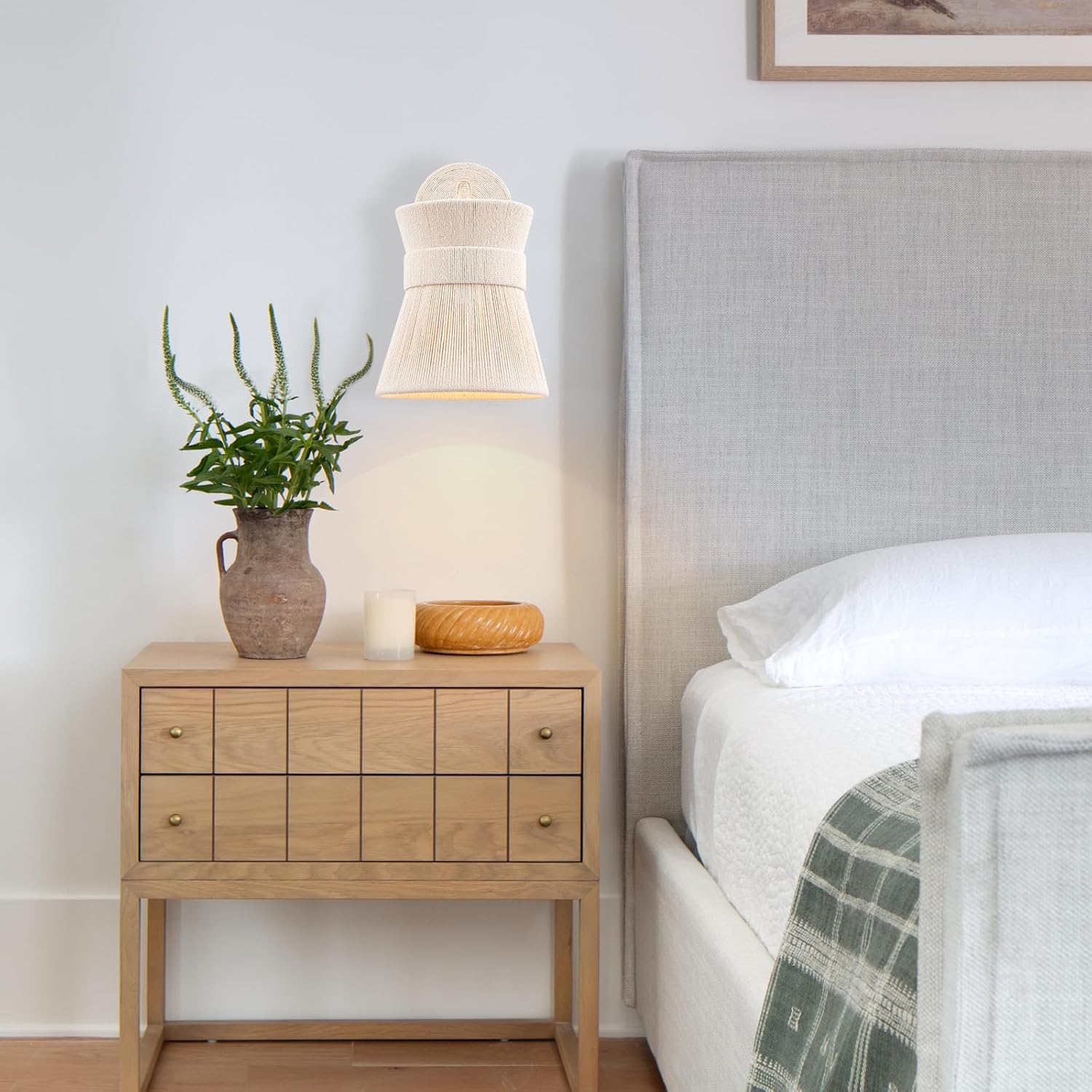 2 Pack White Woven Boho Wall Sconces