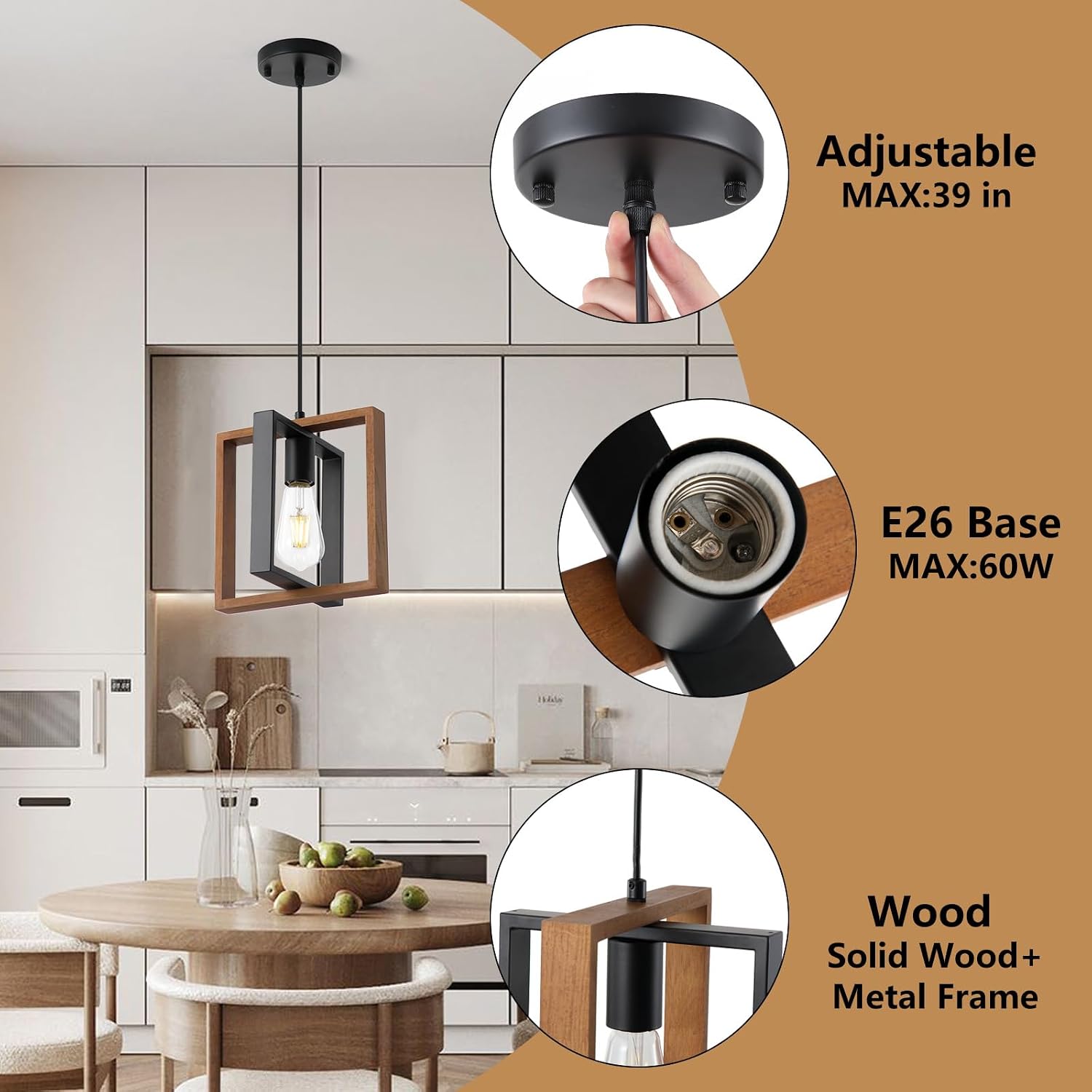 2 Pack Wood Farmhouse Pendant Lights