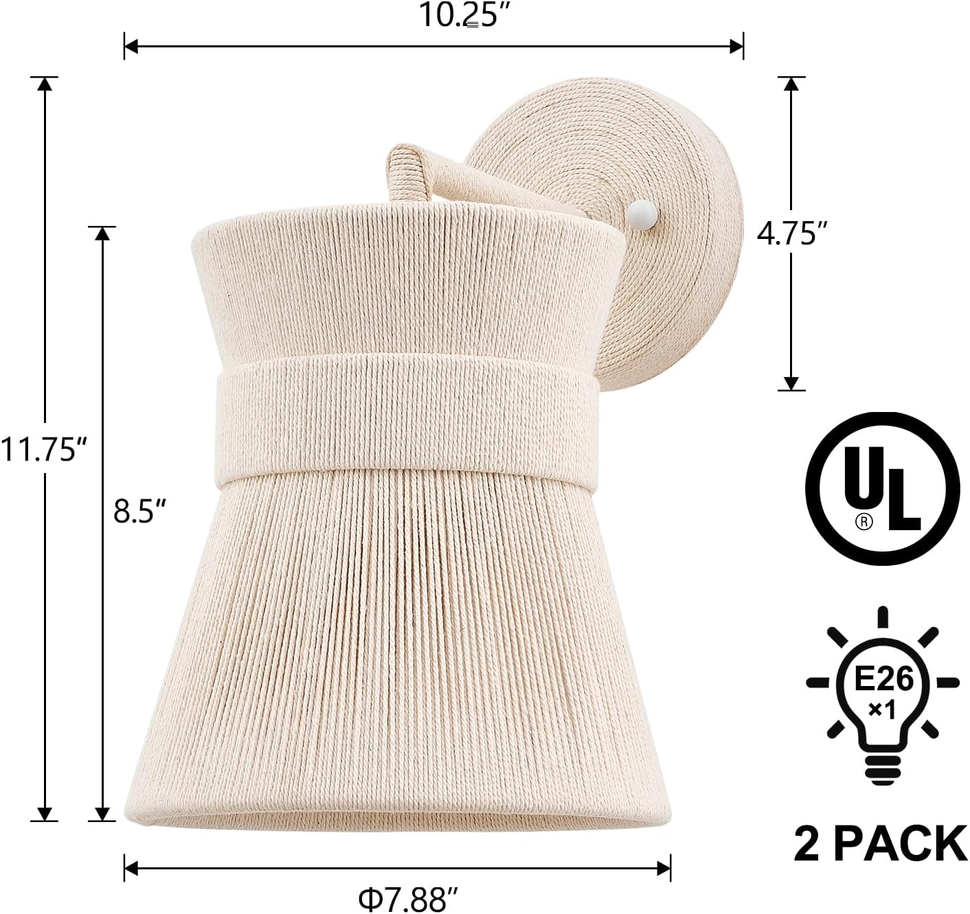 2 Pack White Woven Boho Wall Sconces