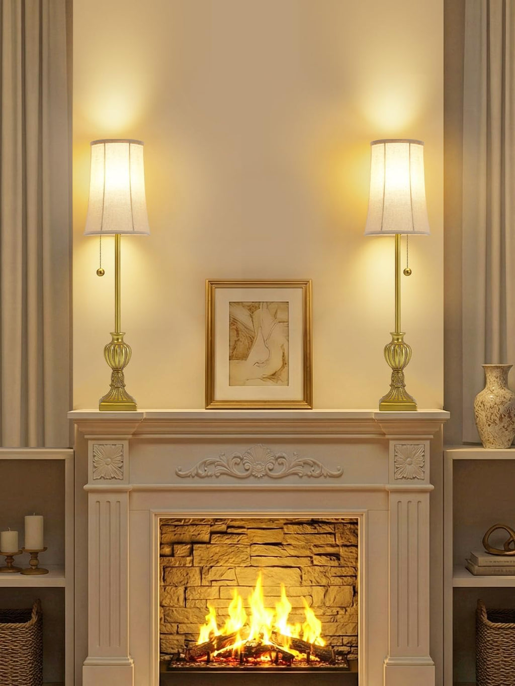 Set of 2 28in Brass Resin Farmhouse Tall Skinny Table Lamps