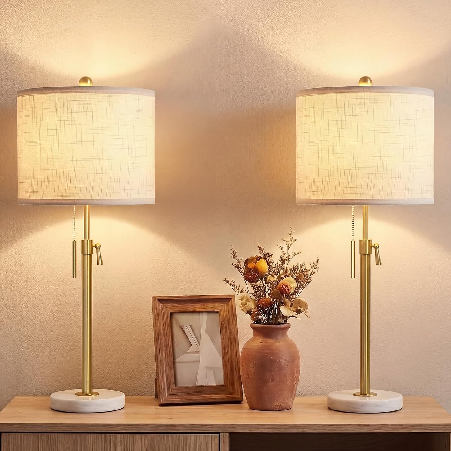 Set of 2 Adjustable Gold Dimmable Table Lamps
