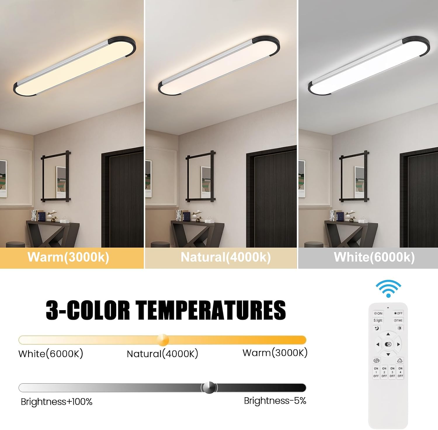 39.4in Black Silver Semi Flush Linear LED Ceiling Light