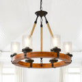 Wood Wagon Wheel Farmhouse Chandelier