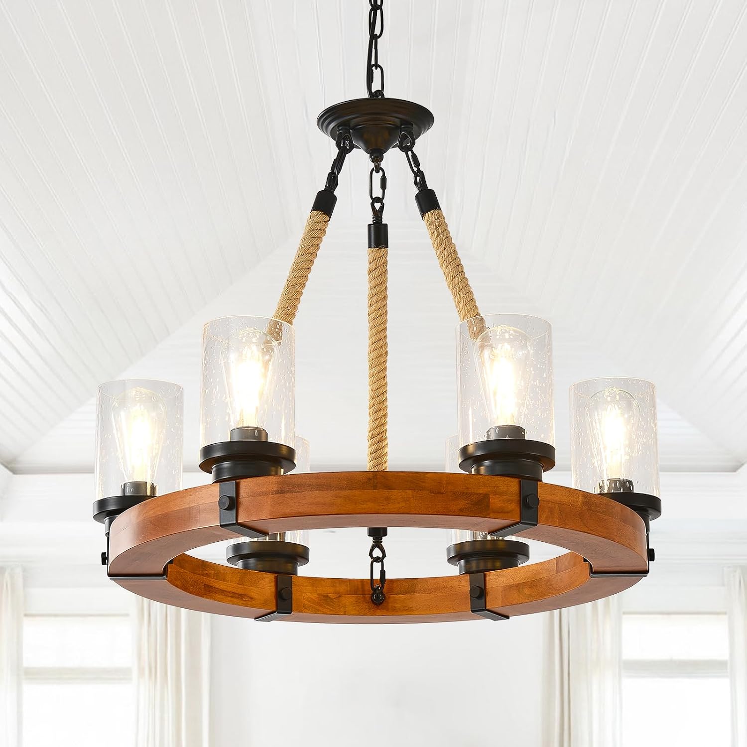 Wood Wagon Wheel Farmhouse Chandelier