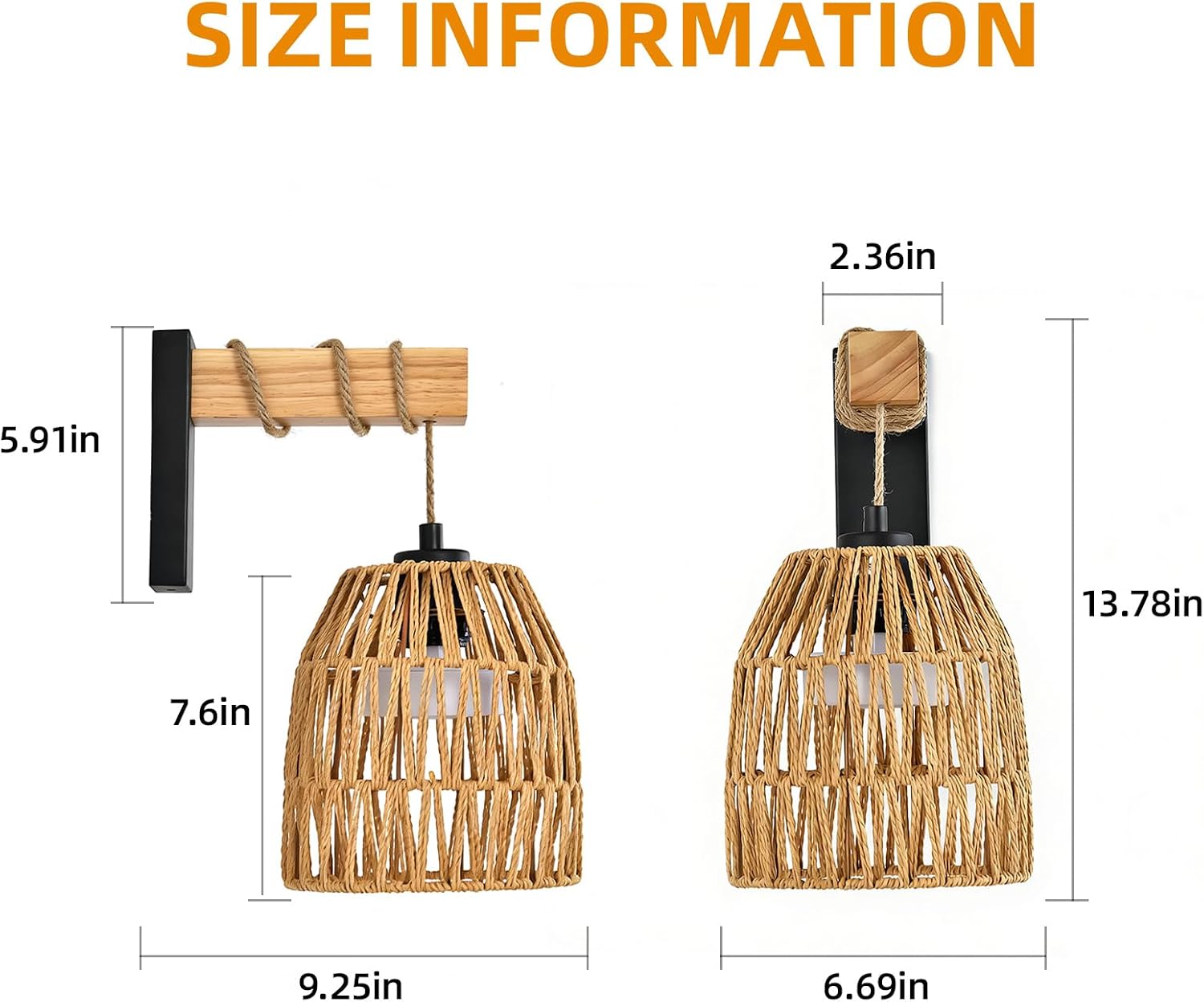 2 Pack Black Battery Rattan Wall Sconces