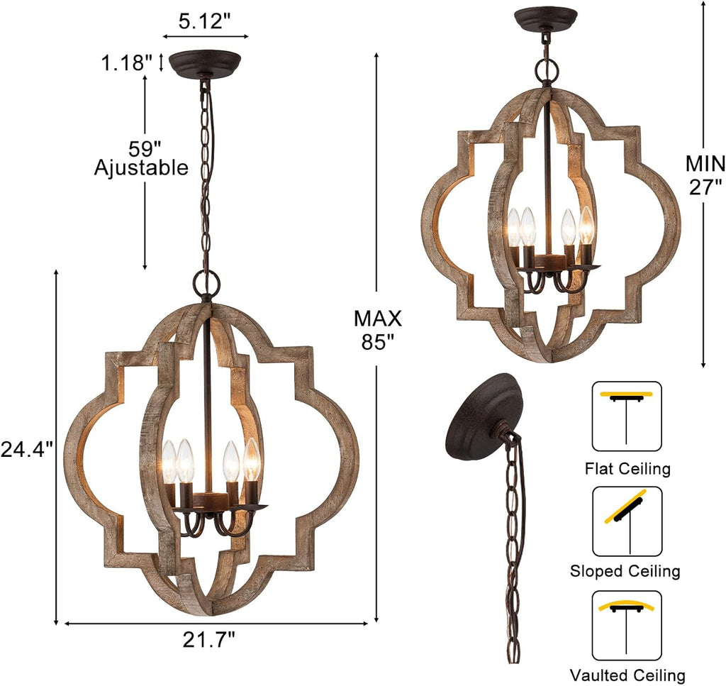 4-Light Oak Orb Farmhouse Chandelier
