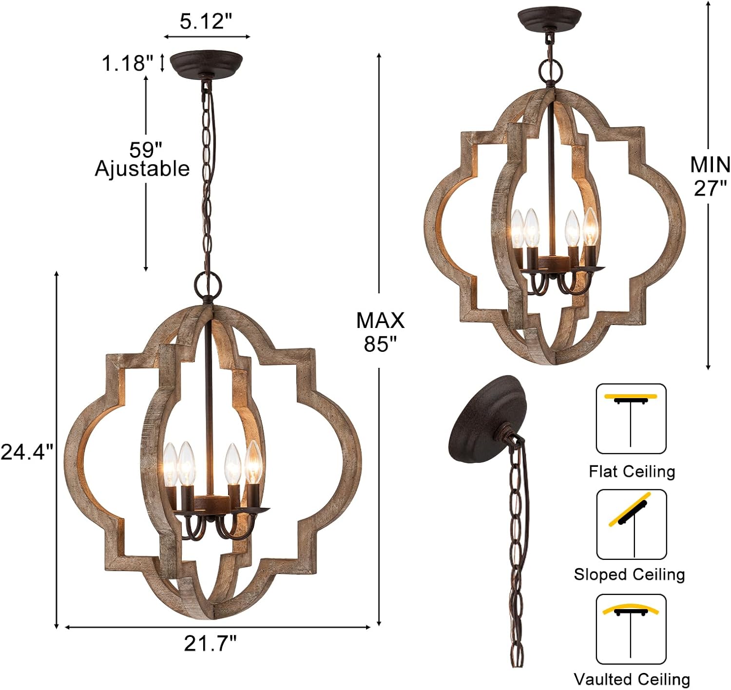 4-Light Oak Orb Farmhouse Chandelier