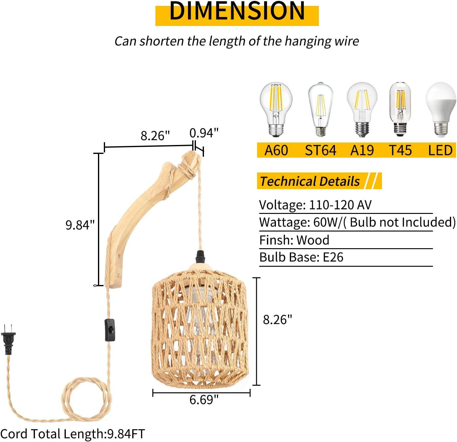 Plug-in Rattan Boho Wall Sconce
