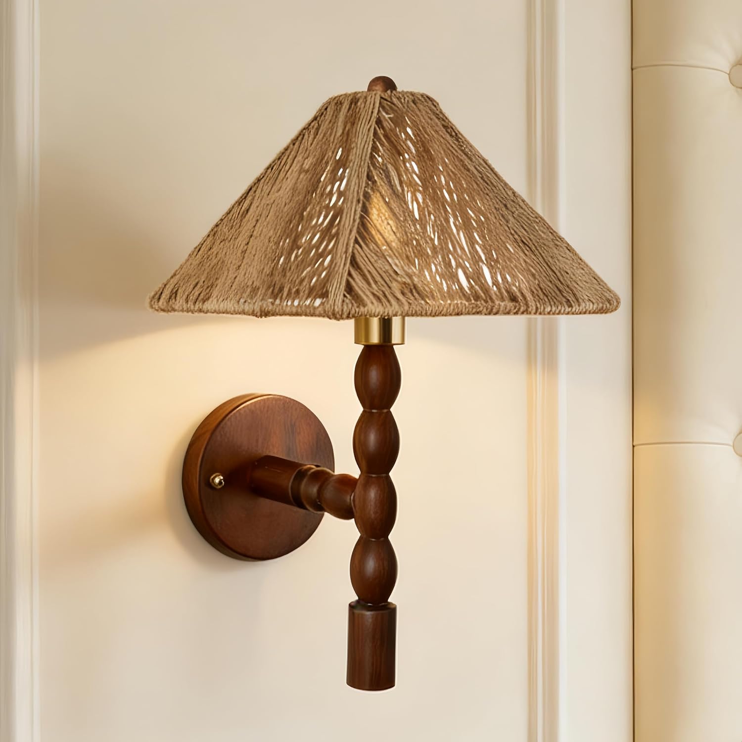 Walnut Rattan Conical Wall Sconce