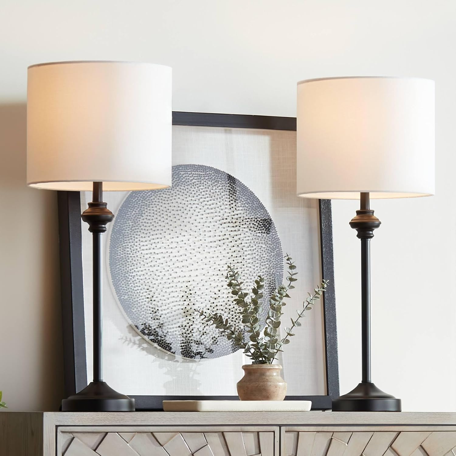 Set of 2 26in Black Metal Tall Skinny Table Lamps