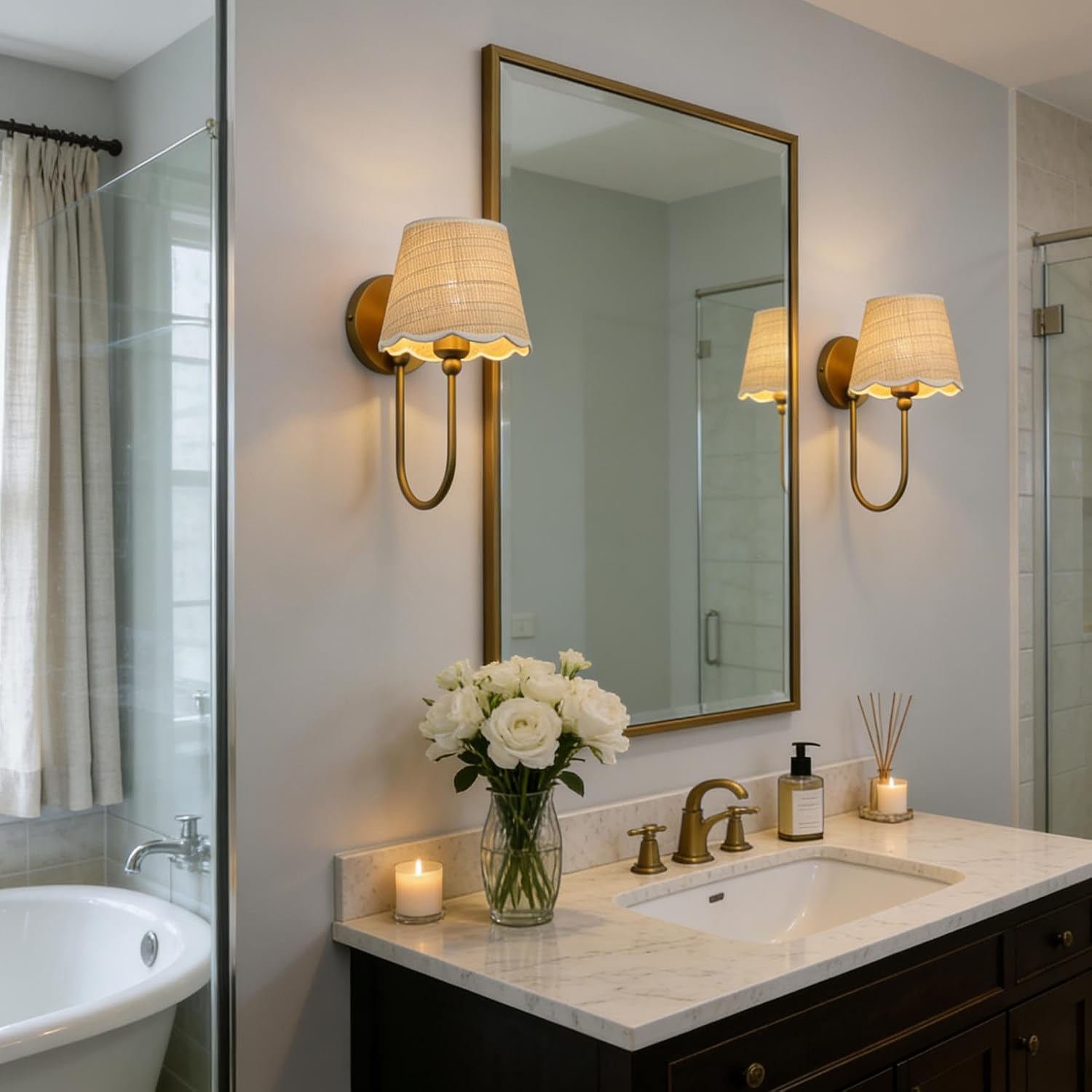 2 Pack Curved Arm Rattan Wall Sconces