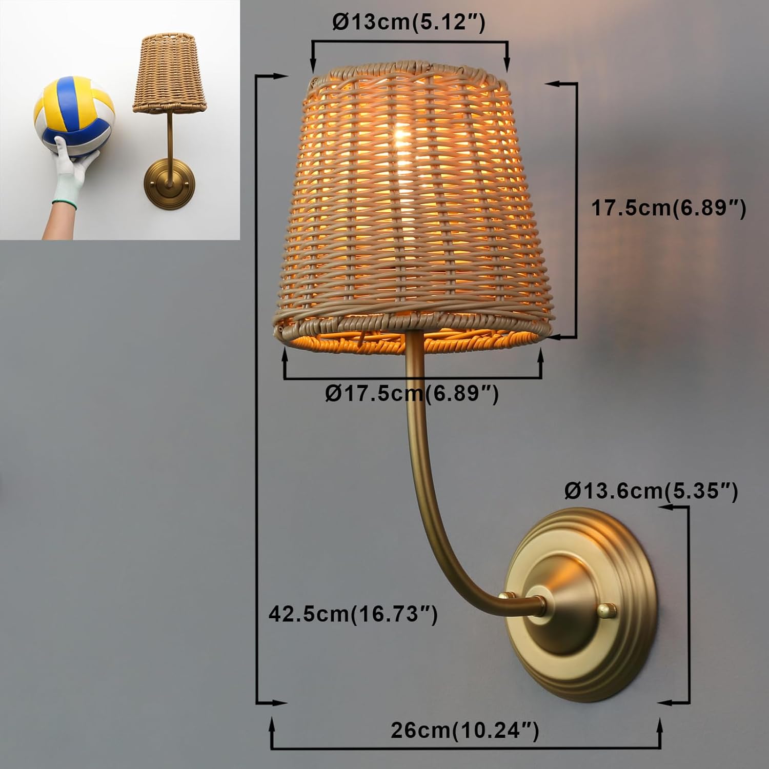 2 Pack Gold Rattan Hardwired Wall Sconces